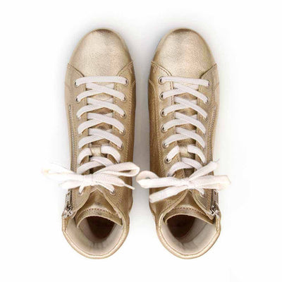 [Gold] roxy, clog sneakers für damen mit hohem schaft und biegsamer nachhaltiger holzsohle, farbe: gold (glattleder), holzclogs woody, woody schuhe, woody shoes, handgemachte holzschuhe aus österreich, kärnten