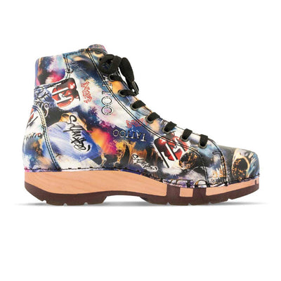 [Sex & Rock'n'Roll] Roxy Clogs Damen Sneaker Argentino von woody Schuhe. Clogs Damen roxy, clog sneakers für damen mit hohem schaft und biegsamer nachhaltiger holzsohle, farbe: sex & rock'n'roll (multicolor-print), holzclogs woody, woody schuhe, woody shoes, handgemachte holzschuhe aus österreich, kärnten