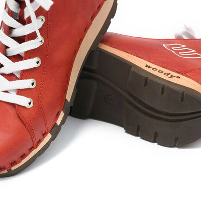 [Rosso] roxy, clog sneakers für damen mit hohem schaft und biegsamer nachhaltiger holzsohle, farbe: rosso (rot), holzclogs woody, woody schuhe, woody shoes, handgemachte holzschuhe aus österreich, kärnten
