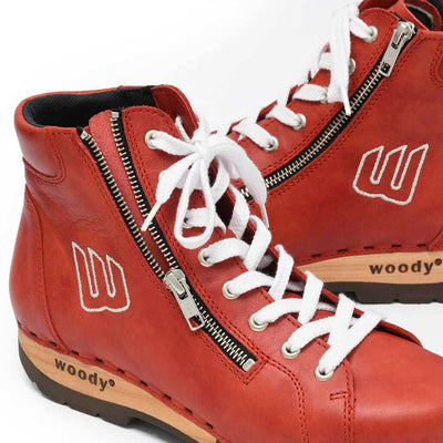 [Rosso] roxy, clog sneakers für damen mit hohem schaft und biegsamer nachhaltiger holzsohle, farbe: rosso (rot), holzclogs woody, woody schuhe, woody shoes, handgemachte holzschuhe aus österreich, kärnten