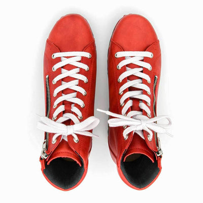 [Rosso] roxy, clog sneakers für damen mit hohem schaft und biegsamer nachhaltiger holzsohle, farbe: rosso (rot), holzclogs woody, woody schuhe, woody shoes, handgemachte holzschuhe aus österreich, kärnten