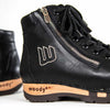 roxy, clog sneakers für damen mit hohem schaft und biegsamer nachhaltiger holzsohle, farbe: schwarz (glattleder), holzclogs woody, woody schuhe, woody shoes, handgemachte holzschuhe aus österreich, kärnten
