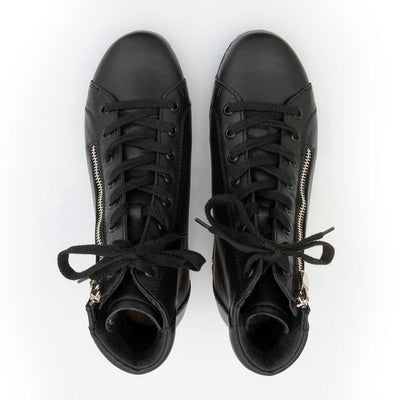 [Schwarz] roxy, clog sneakers für damen mit hohem schaft und biegsamer nachhaltiger holzsohle, farbe: schwarz (glattleder), holzclogs woody, woody schuhe, woody shoes, handgemachte holzschuhe aus österreich, kärnten
