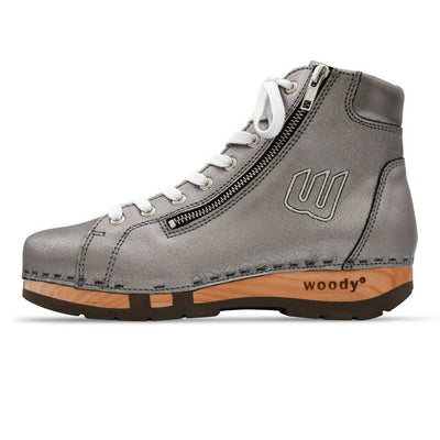 [Titan] Roxy Clogs Damen Sneaker Argentino von woody Schuhe. Clogs Damen roxy, clog sneakers für damen mit hohem schaft und biegsamer nachhaltiger holzsohle, farbe: titan, holzclogs woody, woody schuhe, woody shoes, handgemachte holzschuhe aus österreich, kärnten