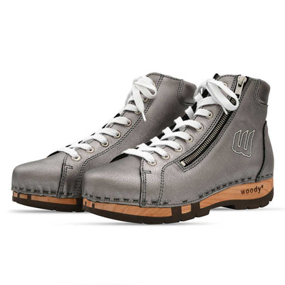 [Titan] Roxy Clogs Damen Sneaker Argentino von woody Schuhe. Clogs Damen roxy, clog sneakers für damen mit hohem schaft und biegsamer nachhaltiger holzsohle, farbe: titan, holzclogs woody, woody schuhe, woody shoes, handgemachte holzschuhe aus österreich, kärnten