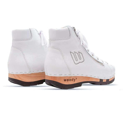 [Weiss] roxy, clog sneakers für damen mit hohem schaft und biegsamer nachhaltiger holzsohle, farbe: weiss (glattleder), holzclogs woody, woody schuhe, woody shoes, handgemachte holzschuhe aus österreich, kärnten