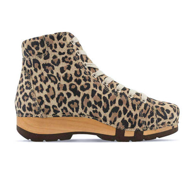 [Wildcat] roxy, clog sneakers für damen mit hohem schaft und biegsamer nachhaltiger holzsohle, farbe: wildcat (leopard print), holzclogs woody, woody schuhe, woody shoes, handgemachte holzschuhe aus österreich, kärnten