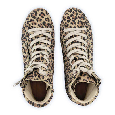 [Wildcat] roxy, clog sneakers für damen mit hohem schaft und biegsamer nachhaltiger holzsohle, farbe: wildcat (leopard print), holzclogs woody, woody schuhe, woody shoes, handgemachte holzschuhe aus österreich, kärnten