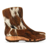 [Natur Fell] Sandra Damen Clog Stieflette mit biegsamer nachhaltiger holzsohle, farbe: fell natur (tricolore), holzclogs woody, woody schuhe, woody shoes, handgemachte holzschuhe aus österreich, kärnten