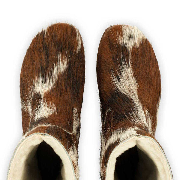 [Natur Fell] Sandra Damen Clog Stieflette mit biegsamer nachhaltiger holzsohle, farbe: fell natur (tricolore), holzclogs woody, woody schuhe, woody shoes, handgemachte holzschuhe aus österreich, kärnten
