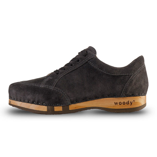 woody Mary Damen-Clog-Sneaker aus Leder in Graphit mit biegsamer Holzsohle - handgefertigt in Oesterreich