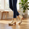 [Gold] clogs damen tanja woody holzschuhe. tanja ankle boots gefüttert, damenstiefel, stiefel, damenclogs mit flexibler, biegsamer holzsohle. holzclogs, clogs damen knöchel stiefel, damen clogs mit fussbett. ankleboots holz schuhe, holzclog, holzschuhe kaufen, Farbe: gold