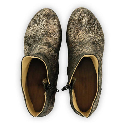 [Noirgold] clogs damen tanja woody holzschuhe. tanja ankle boots gefüttert, damenstiefel, stiefel, damenclogs mit flexibler, biegsamer holzsohle. holzclogs, clogs damen knöchel stiefel, damen clogs mit fussbett. ankleboots holz schuhe, holzclog, holzschuhe kaufen, Farbe: noirgold (gold mit schwarzen cracks)