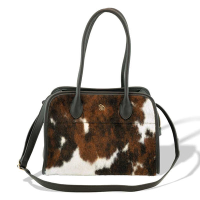 Frida - Handtasche aus tricolore Rinderfell und schwarzem italienischen Leder, Marke: Charlotte, front