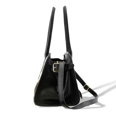 Frida - Handtasche aus tricolore Rinderfell und schwarzem italienischen Leder, Marke: Charlotte