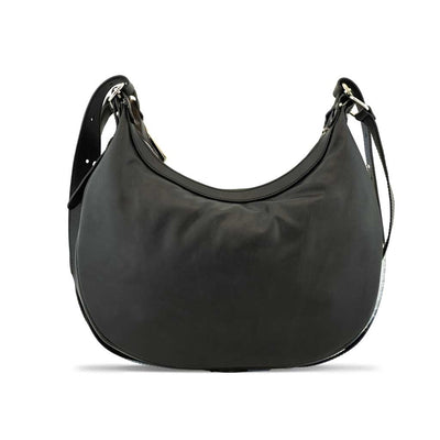 Dora - Handtasche aus tricolore Rinderfell und schwarzem italienischen Leder, Marke: Charlotte, halbmondförmig