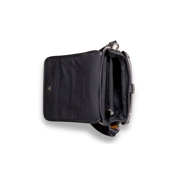 woody Klara Damen-Handtasche aus Natur-Fell in Schwarz, Rueckansicht
