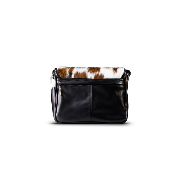 woody Klara Damen-Handtasche aus Natur-Fell in Schwarz, Seitenansicht