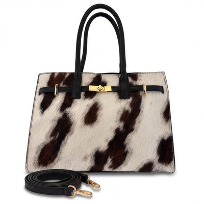 woody Elena - elegante Handtasche in Fell Natur-Schwarz, handgemacht in Österreich