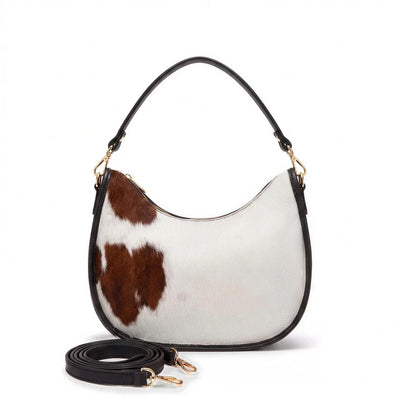 woody Luna - elegante Hobo-Tasche in Fell Natur-Schwarz, handgemacht in Österreich