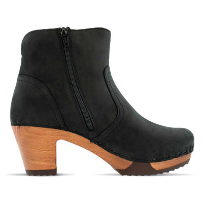 [Nero] Stiefelette Damen Tina woody Schuhe. Damen Stiefelette mit Absatz. Clog mit Kalbslederfutter als Damenstiefel. Damenclogs, Damen Clogs - Clogs Damen. Holzschuhe für Damen, Damen Clogs, Holzclogs, Damen Pantoletten mit Holzsohle. Farbe: nero (schwarz)