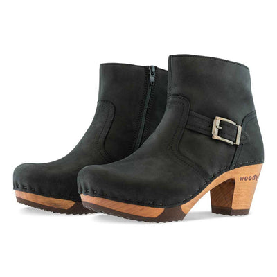 [Nero] Stiefelette Damen Tina woody Schuhe. Damen Stiefelette mit Absatz. Clog mit Kalbslederfutter als Damenstiefel. Damenclogs, Damen Clogs - Clogs Damen. Holzschuhe für Damen, Damen Clogs, Holzclogs, Damen Pantoletten mit Holzsohle. Farbe: nero (schwarz)