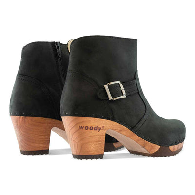 [Nero] Stiefelette Damen Tina woody Schuhe. Damen Stiefelette mit Absatz. Clog mit Kalbslederfutter als Damenstiefel. Damenclogs, Damen Clogs - Clogs Damen. Holzschuhe für Damen, Damen Clogs, Holzclogs, Damen Pantoletten mit Holzsohle. Farbe: nero (schwarz)