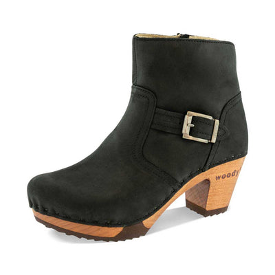 [Nero] Stiefelette Damen Tina woody Schuhe. Damen Stiefelette mit Absatz. Clog mit Kalbslederfutter als Damenstiefel. Damenclogs, Damen Clogs - Clogs Damen. Holzschuhe für Damen, Damen Clogs, Holzclogs, Damen Pantoletten mit Holzsohle. Farbe: nero (schwarz)
