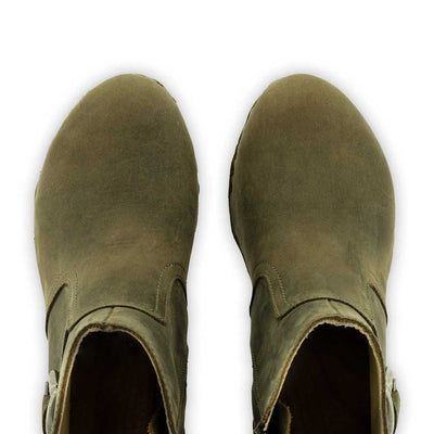 [Olivia] Tina Damen Clog Stiefelette woody Schuhe. Damen Stiefelette mit Absatz. Clog mit Kalbslederfutter als Damenstiefel. Damenclogs, Damen Clogs - Clogs Damen. Holzschuhe für Damen, Damen Clogs, Holzclogs, Damen Pantoletten mit Holzsohle. Farbe: Olivi (Olivgruen)