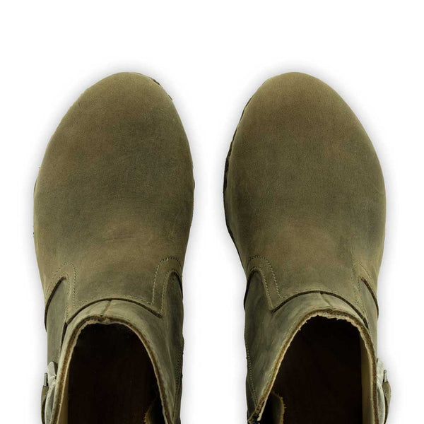 [Olivia] Tina Damen Clog Stiefelette woody Schuhe. Damen Stiefelette mit Absatz. Clog mit Kalbslederfutter als Damenstiefel. Damenclogs, Damen Clogs - Clogs Damen. Holzschuhe für Damen, Damen Clogs, Holzclogs, Damen Pantoletten mit Holzsohle. Farbe: Olivi (Olivgruen)