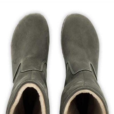 [Grigio] Ulli Damen Clog Schlupfstiefel mit biegsamer nachhaltiger holzsohle, farbe: grigio (dunkelgrau), holzclogs woody schuhe, woody shoes, handgemachte holzschuhe aus österreich kärnten