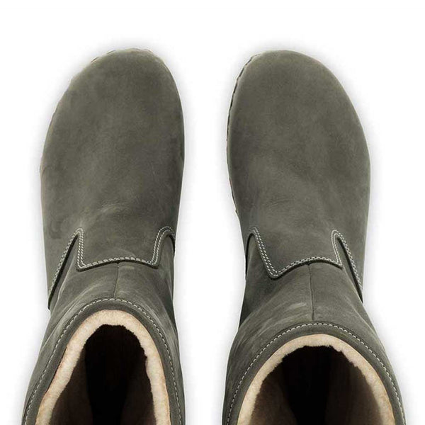[Grigio] Ulli Damen Clog Schlupfstiefel mit biegsamer nachhaltiger holzsohle, farbe: grigio (dunkelgrau), holzclogs woody schuhe, woody shoes, handgemachte holzschuhe aus österreich kärnten
