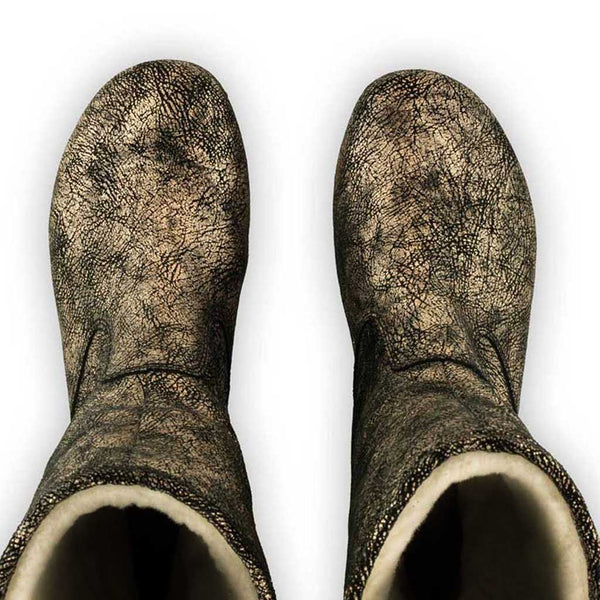 [Noirgold] Ulli Damen Clog Schlupfstiefel mit biegsamer nachhaltiger holzsohle, holzclogs woody schuhe, woody shoes, handgemachte holzschuhe aus österreich kärnten, farbe: Noirgold (gold mit schwarzen cracks)