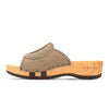 vanessa, pantoletten clogs damen mit biegsamer nachhaltiger holzsohle, der bestseller, farbe: sand-warm_grey, holzclogs woody, woody schuhe, woody shoes, handgemachte holzschuhe aus österreich, kärnten
