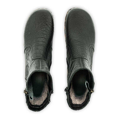 Veronika-Damen-Clog-Stiefelette-woody-farbe: nero-kroko (schwarz mit kroko Prägung), ganzjahres, kalbslederfutter