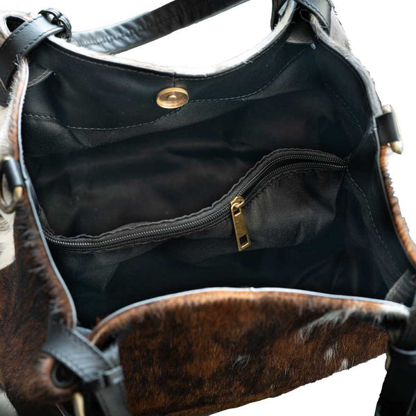 [A01] Victoria - praktische Tote Bag Handtasche aus Fell Natur und Schwarzem Leder