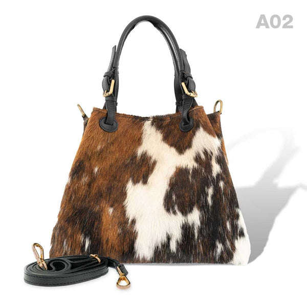 [A02] Victoria - praktische Tote Bag Handtasche aus Fell Natur und Schwarzem Leder