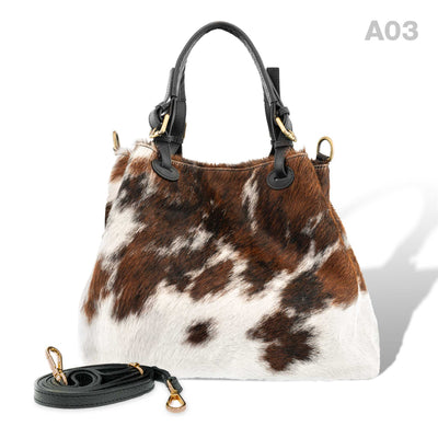 [A03] Victoria - praktische Tote Bag Handtasche aus Fell Natur und Schwarzem Leder