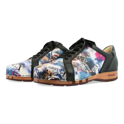 [Sex & Rock'n'Roll] wayne, sneakers clogs herren mit biegsamer nachhaltiger holzsohle, der bestseller, farbe: sex & rock'n'roll (multicolor), holzclogs woody, woody schuhe, woody shoes, handgemachte holzschuhe aus österreich, kärnten