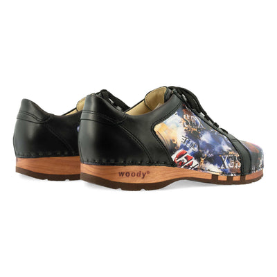 [Sex & Rock'n'Roll] wayne, sneakers clogs herren mit biegsamer nachhaltiger holzsohle, der bestseller, farbe: sex & rock'n'roll (multicolor), holzclogs woody, woody schuhe, woody shoes, handgemachte holzschuhe aus österreich, kärnten