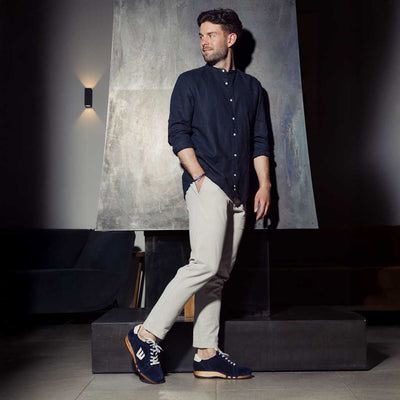 [Navy-Creme] Herren Clogs Sneaker Wayne Herrenclog Sneaker, sneakers clogs herren mit biegsamer nachhaltiger holzsohle, der bestseller, holzclogs woody, woody schuhe, woody shoes, handgemachte holzschuhe aus österreich, kärnten, farbe: navi-creme