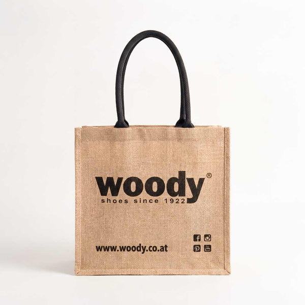 woody Bag aus Jute mit Beschichtung innen, robuste Baumwollhänkel