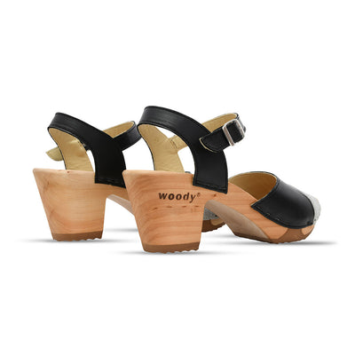 [Schwarz-Silber Glitzer] Yara – "Glam Line" elegante Damen Clog Pantolette mit biegsamer Sohle – Farbe: Schwarz-Silber Glitzer