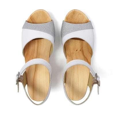 [Weiss-Silber Glitzer] Yara – "Glam Line" elegante Damen Clog Pantolette mit biegsamer Sohle – Farbe: Weiss-Silber Glitzer