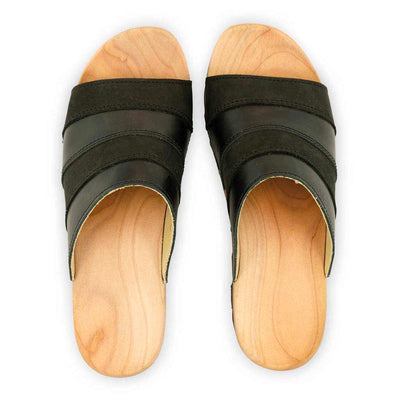 yvonne-farbe: nero-schwarz_clogs pantoletten damen mit biegsamer nachhaltiger weidenholzsohle, holzclogs woody, woody schuhe, woody shoes, handgemachte holzschuhe aus österreich, kärnten