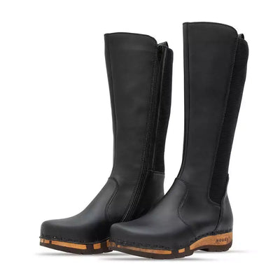 ZOEY - Stiefelette Damen woody Schuhe. Damen Stiefelette mit Absatz. Damenclogs, Damen Clogs - Clogs Damen. Holzschuhe für Damen, Holzclogs, Damen Pantoletten mit Holzsohle. Damen Stiefelette kaufen. Farbe: nero (schwarz)