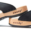 modell-mila-farbe: nero_clogs pantoletten damen mit biegsamer nachhaltiger weidenholzsohle, holzclogs woody, woody schuhe, woody shoes, handgemachte holzschuhe aus österreich, kärnten